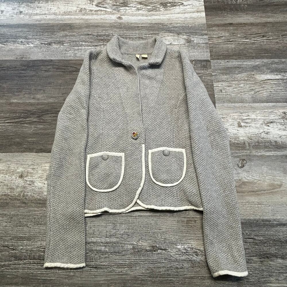 Anthropologie Moth Gray Women's Small Collared Grandma Knit Cardigan Sweater
